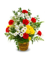 carnations and mums in a basket